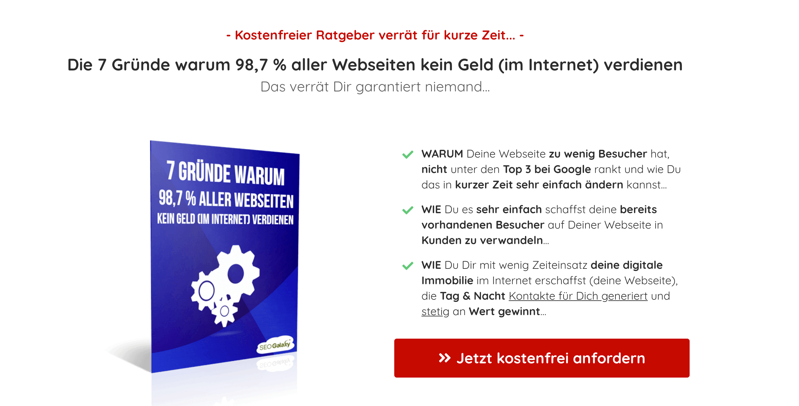 Landingpage Beispiel für das Verschenken eines Ratgebers + Newsletter mit E-Mail Eintragung