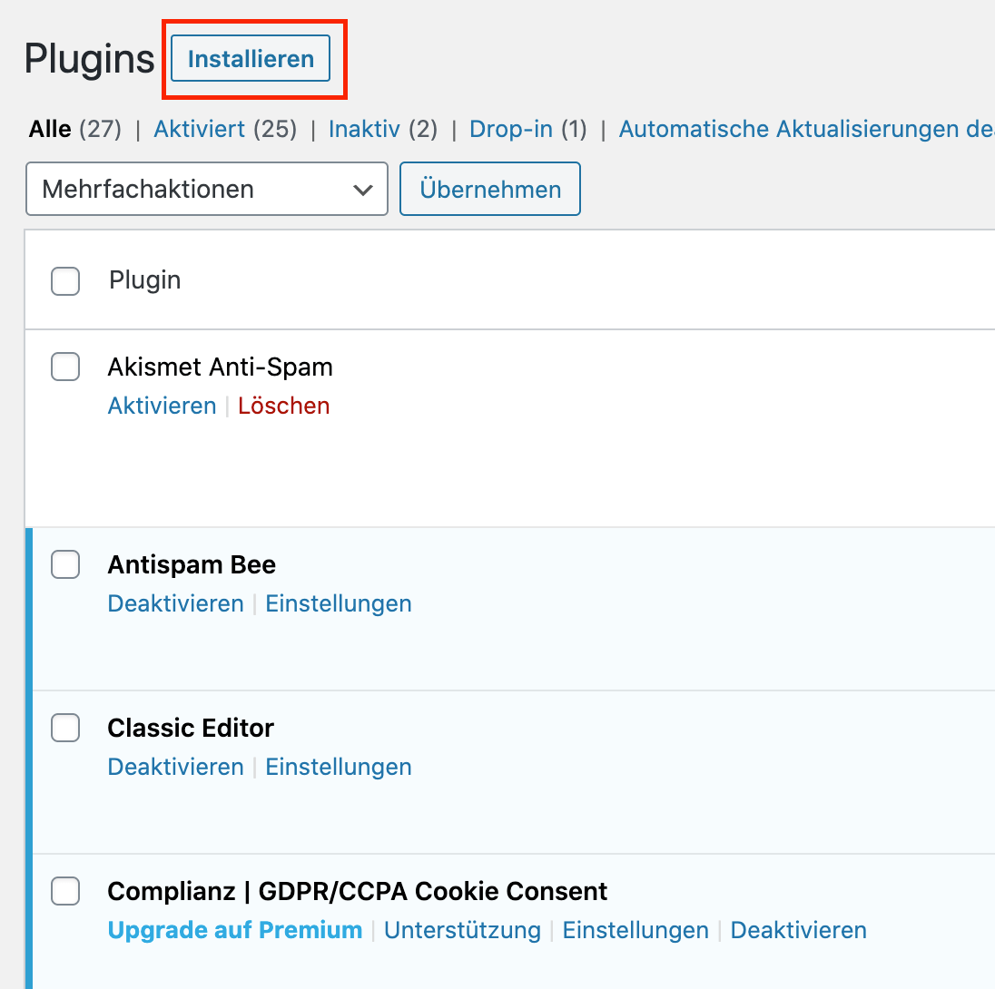 Wordpress Plugin installieren
