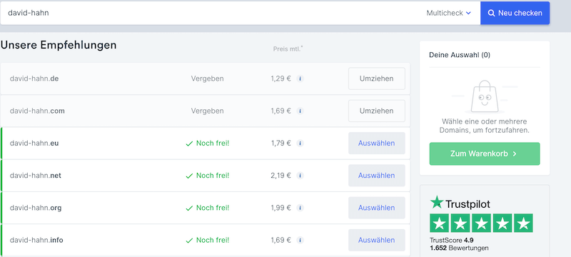 Domain prüfen bei Checkdomain
