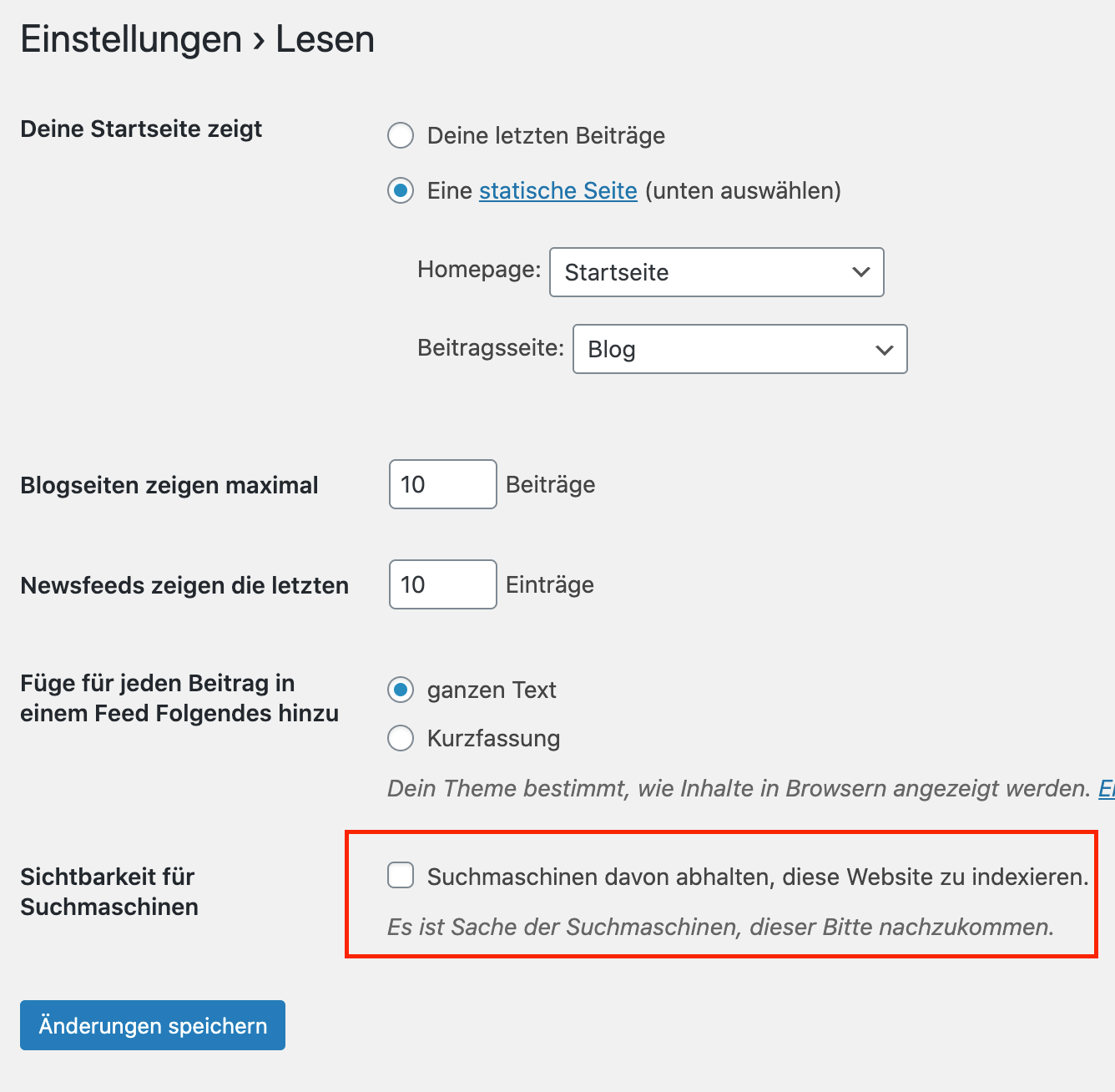 Suchmaschinen davon abhalten diese website zu indexieren