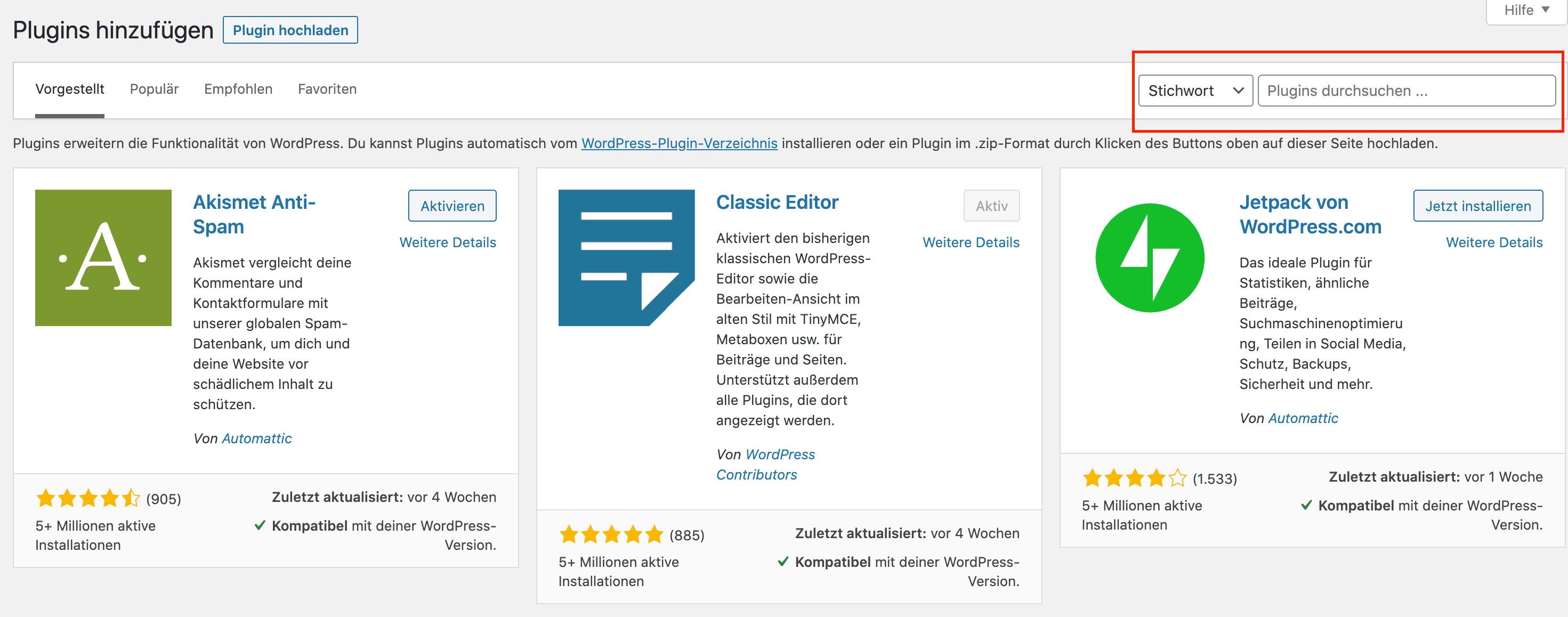 Wordpress Plugin installieren