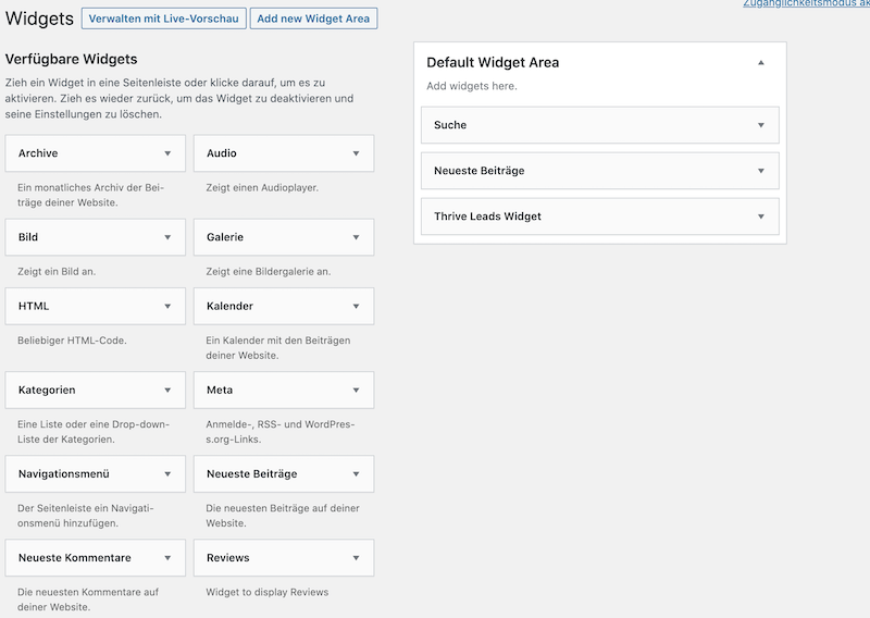 Wordpress Widgets hinzufügen