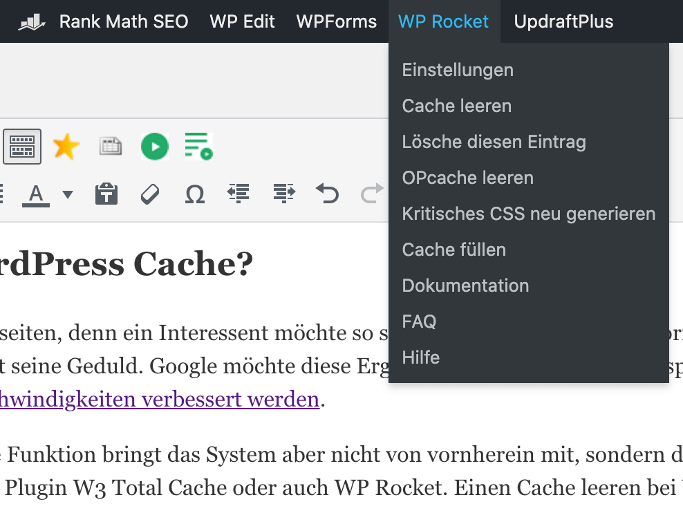 Wordpress Cache leeren mit WP Rocket
