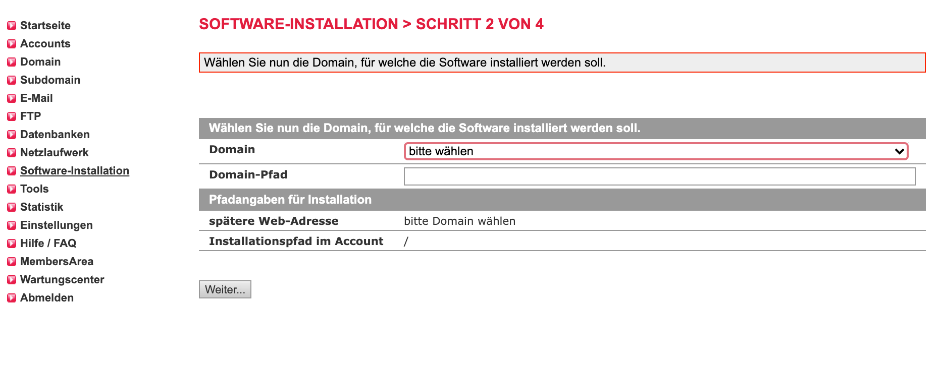 Wordpress installieren All Inkl Domain auswählen