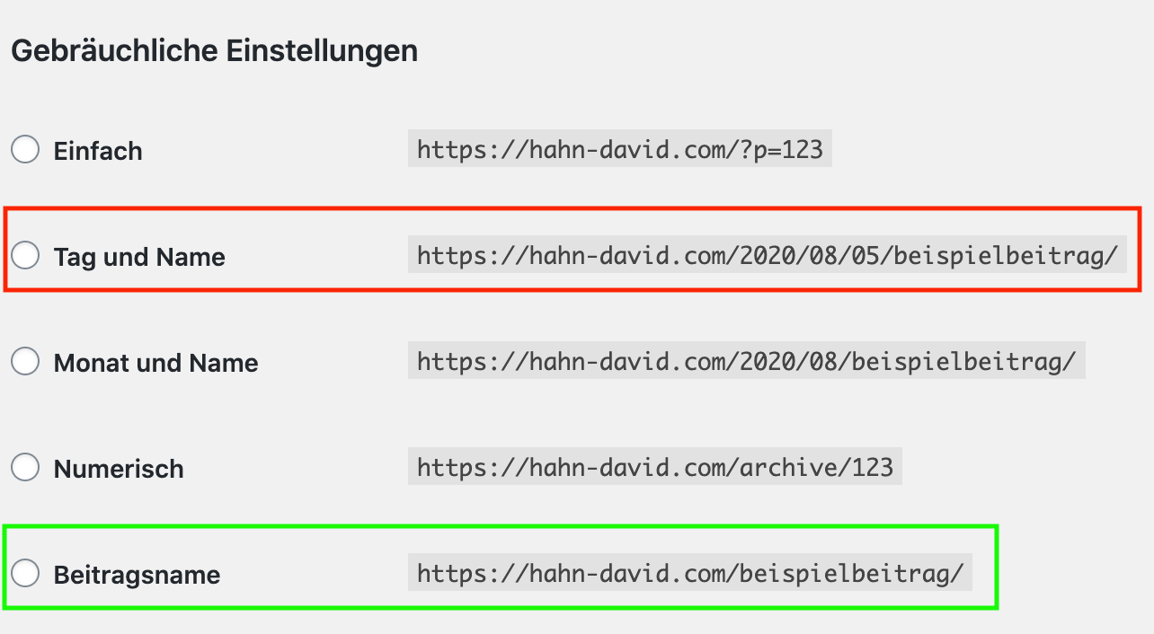 Permalink von Datum auf Beitragsname ändern