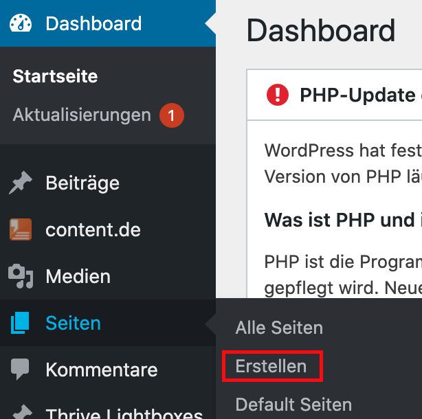 Wordpress Seite erstellen