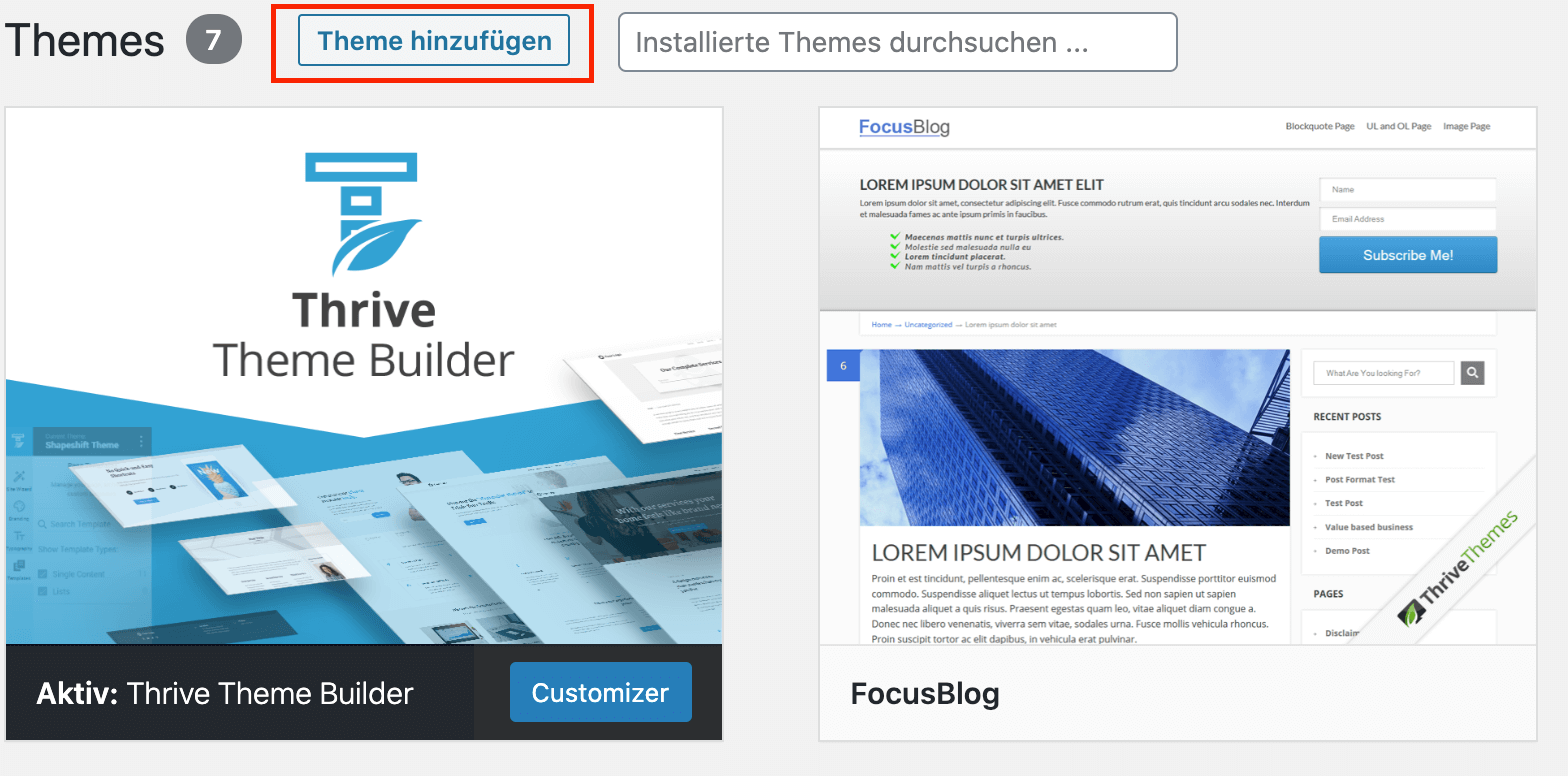 Wordpress Theme hinzufügen