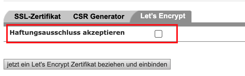 Lets Encrypt Haftungsausschluss akzeptieren